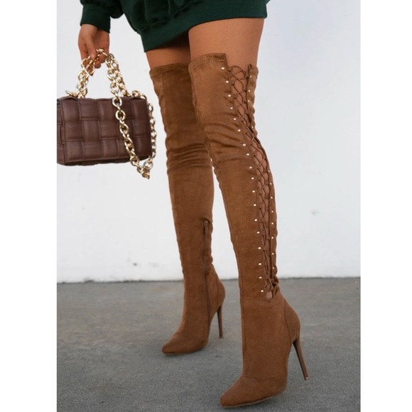 Shoes High Heel Open Side Corset Lace Up Thigh High Boot Poshmark